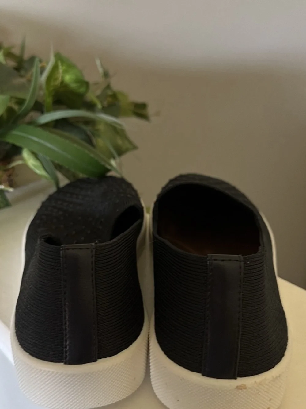White Mountain Black Slip-On Knit Sneakers with Embellished Upper